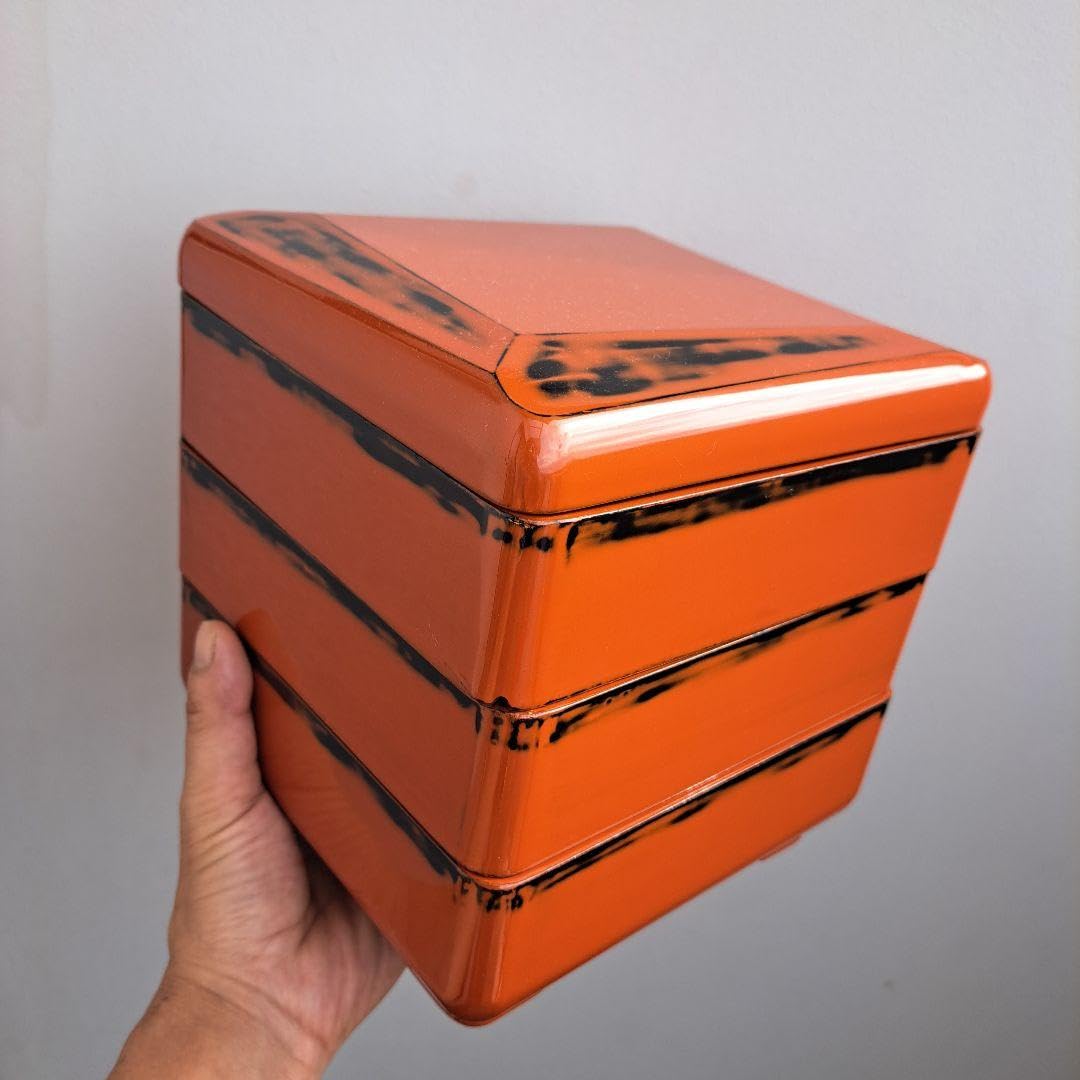 Amazon.co.jp: 会津漆器 6.5寸三段重箱 天然木製 根来塗 工芸品 漆芸